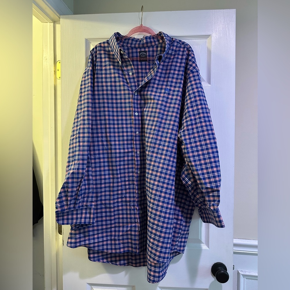4XLT Brooks Brothers Blue and Red Plaid Long Sleeve Dress Shirt